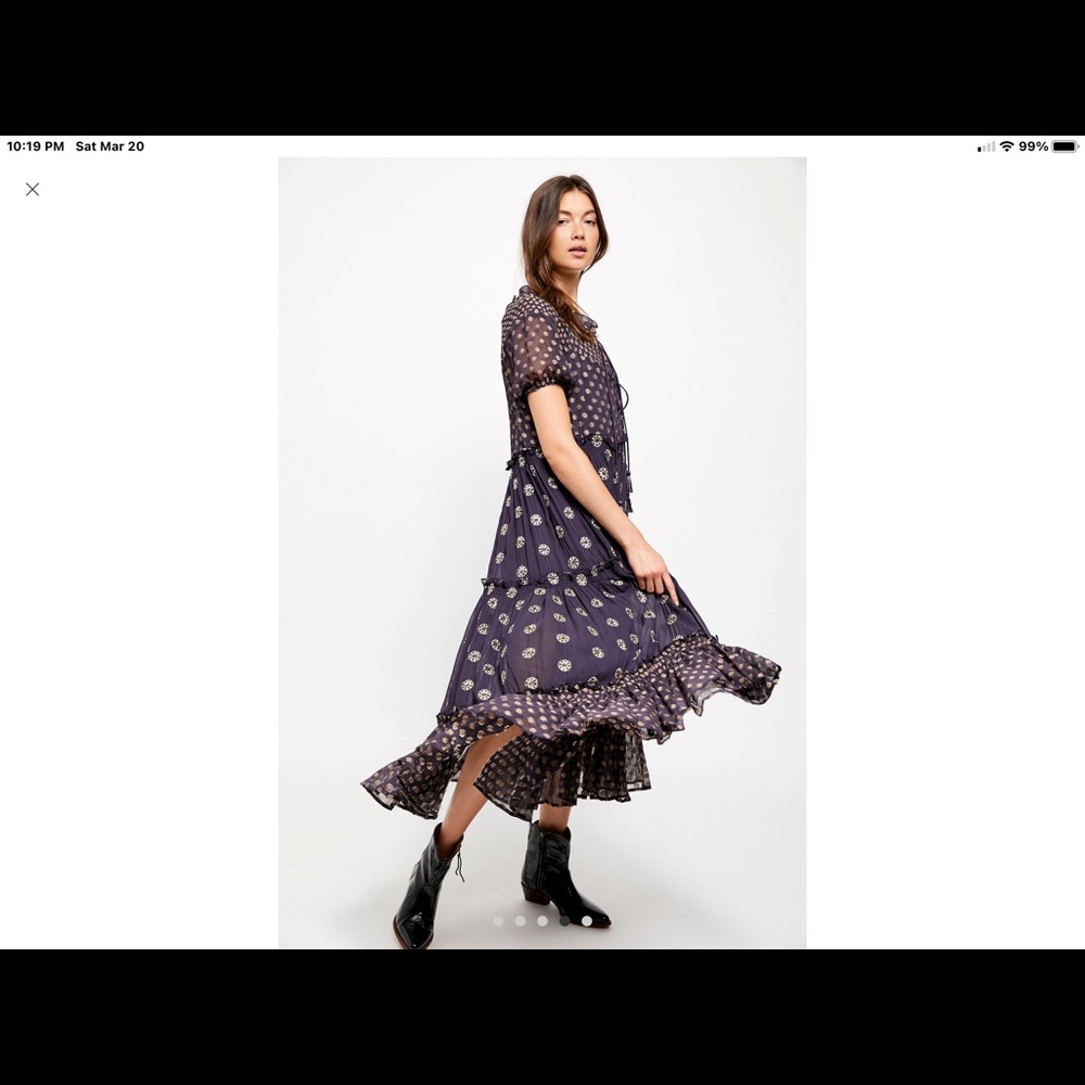 Free People Stella Midi Dress Size Large Navy
